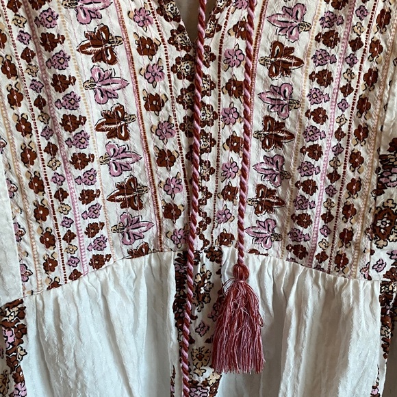 KNOX ROSE  White and Brown Embroidered Blouse - Picture 3 of 8